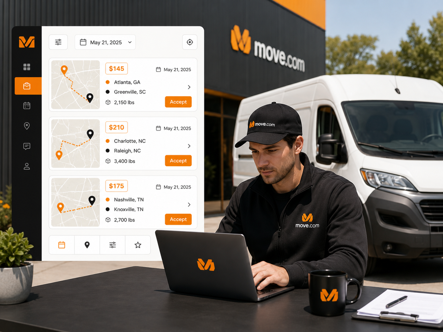 Chauffeursdashboard interface overzicht